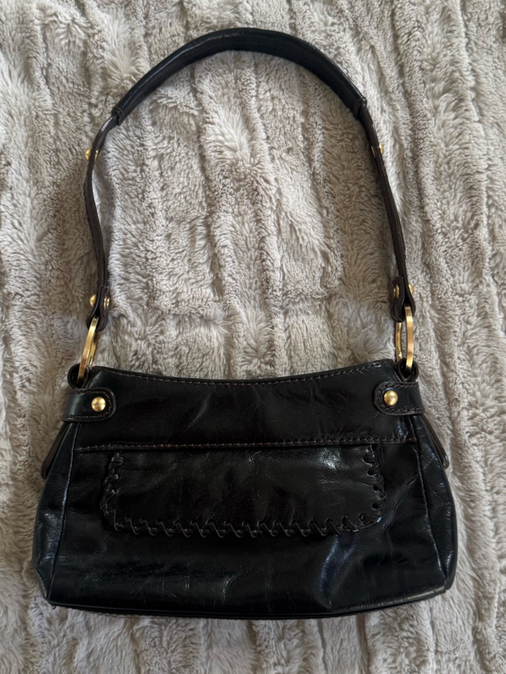 Franklin Covey Black Leather Hand Bag with Gold Hardware